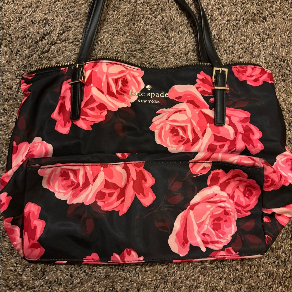 Kate Spade Black and Pink Rose Tote